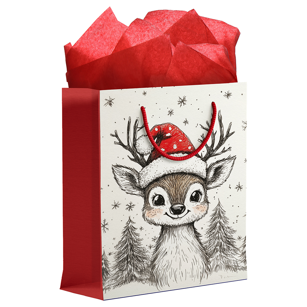 Image Christmas Gift Bag, Large Size (10'' L x 12 ½ '' H) – Snow Fawn